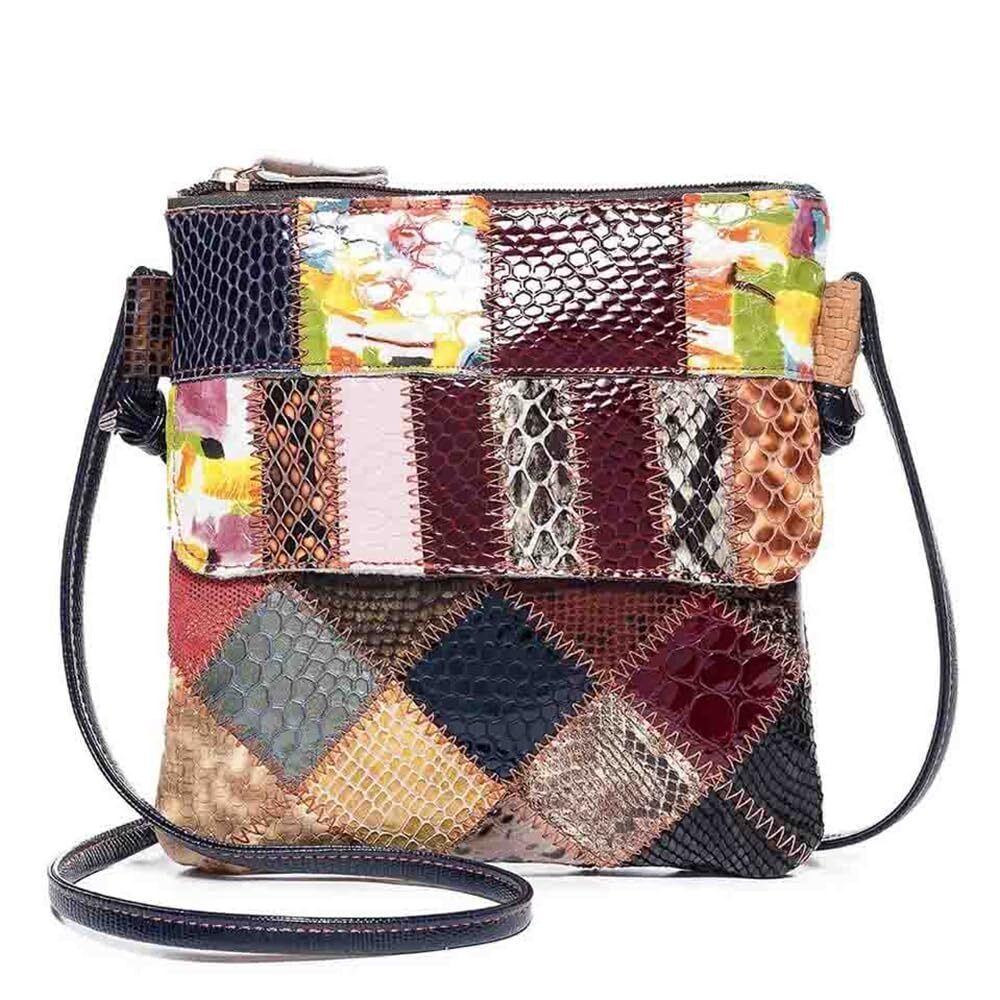 4362 Random Color Splicing Crossbody Purse Multicolor Handbag Leather